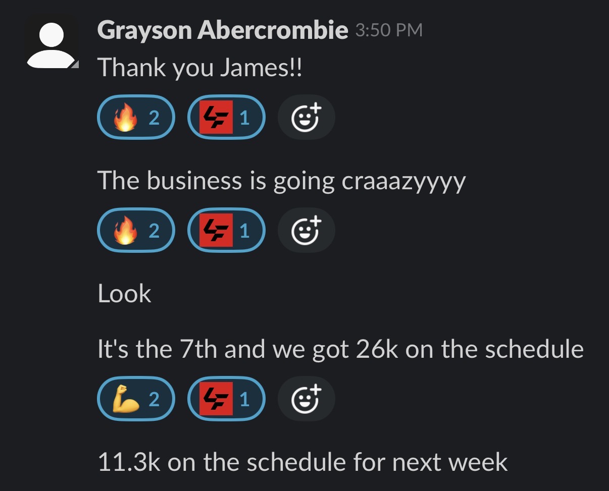 Grayson Abercrombie — $26K on the schedule by the 7th, $11.3K next week