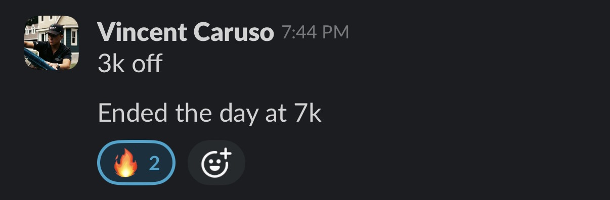 Vincent Caruso — Slack result, raw screenshot